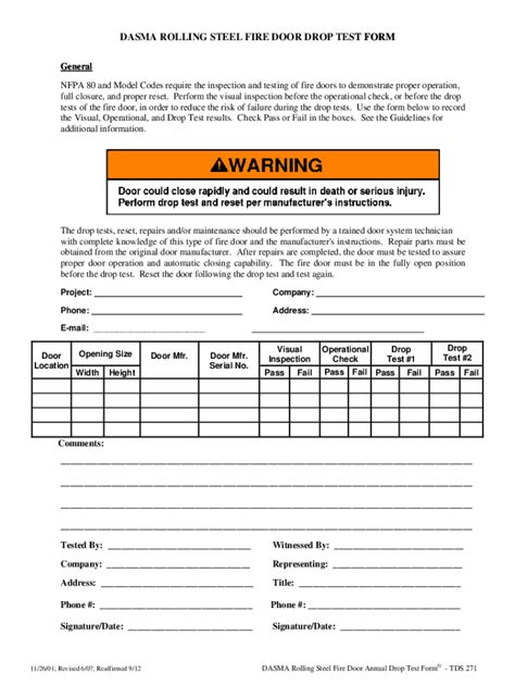 two part annual drop test form|Rolling Steel Fire Door Initial & Annual Drop Test Form.